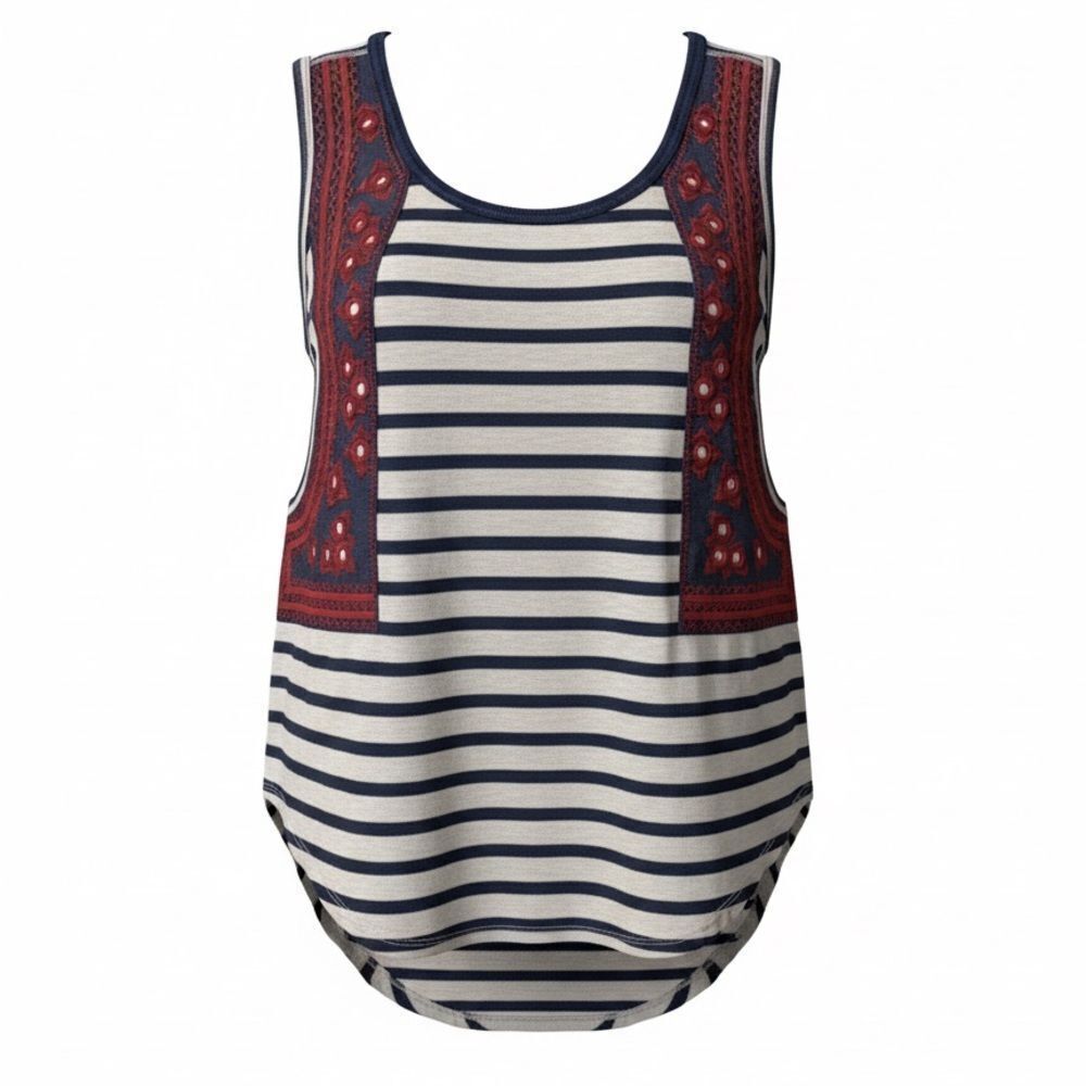 FREE PEOPLE WOMENS TANK TOP GRAY BLUE STRIPES SIZE S